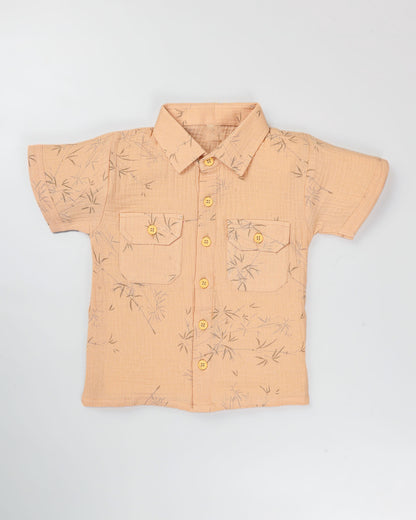 Bamboo Tree Leaves Printed Popcorn Textured Muslin Co-Ord Set