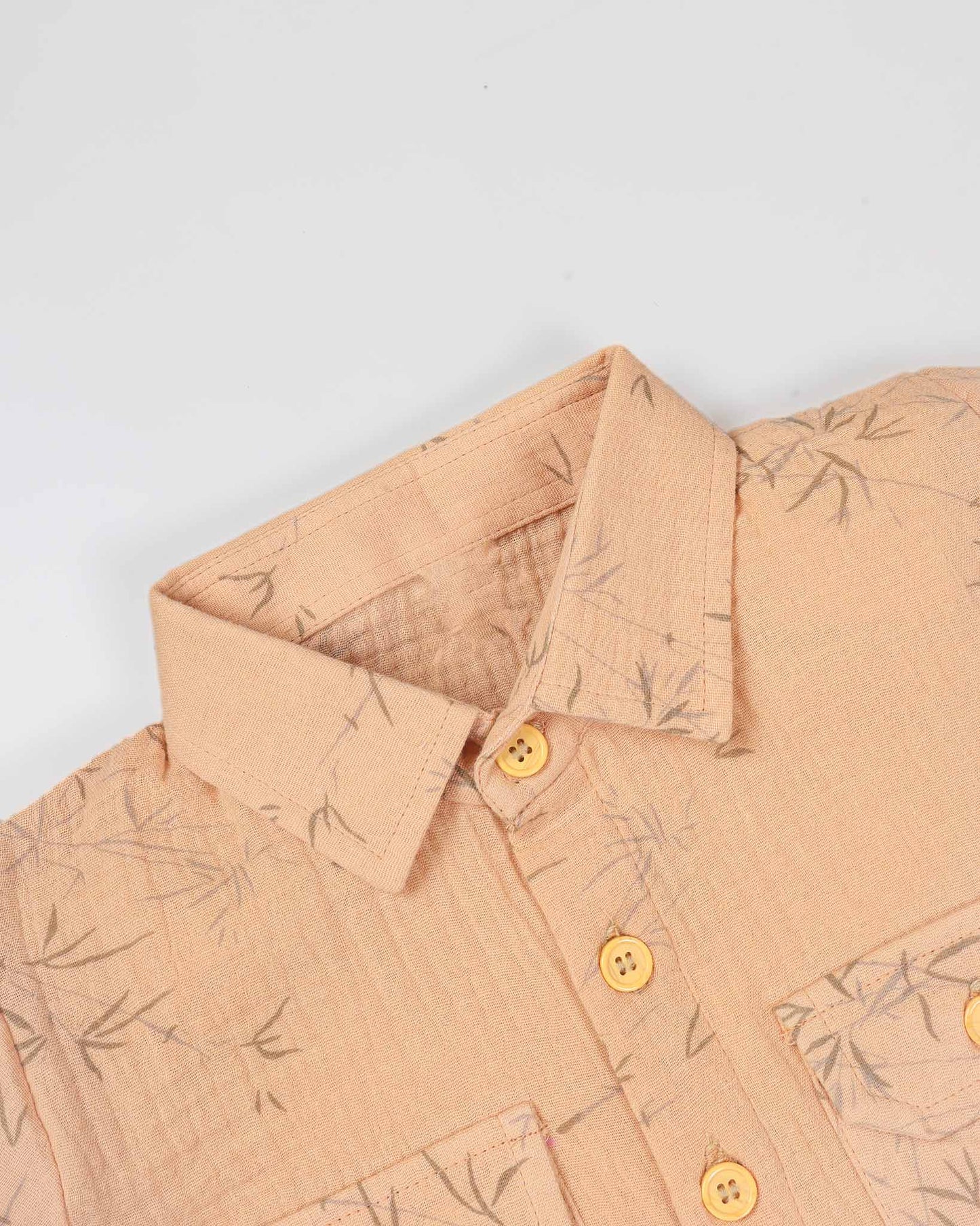 Bamboo Tree Leaves Printed Popcorn Textured Muslin Co-Ord Set