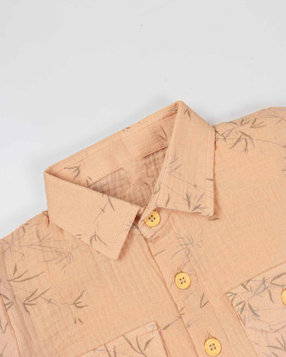 Bamboo Tree Leaves Printed Popcorn Textured Muslin Co-Ord Set