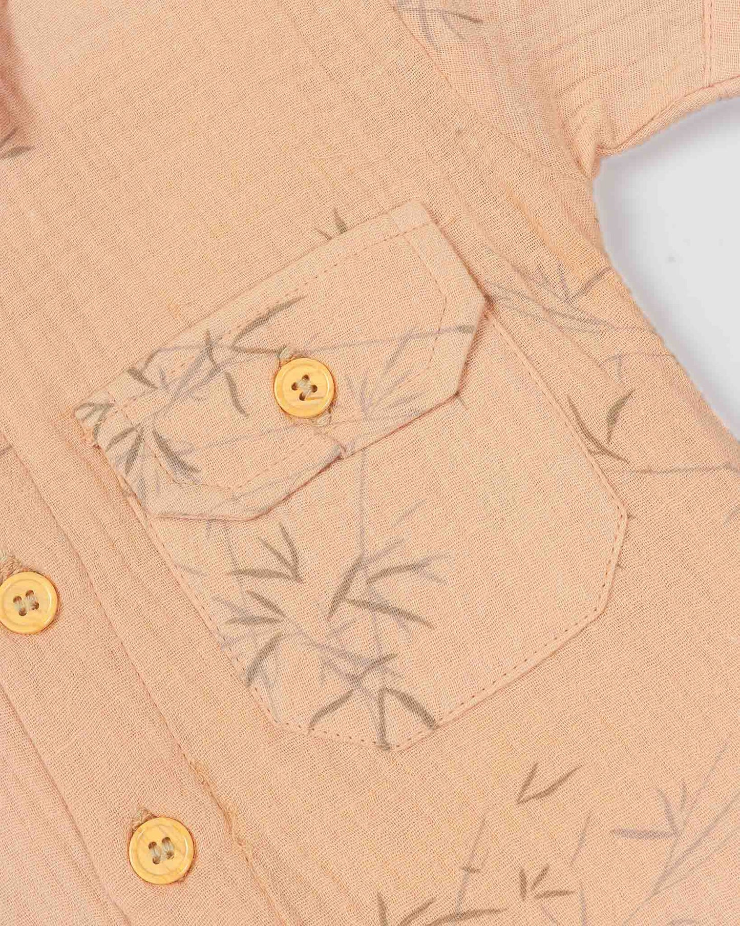 Bamboo Tree Leaves Printed Popcorn Textured Muslin Co-Ord Set