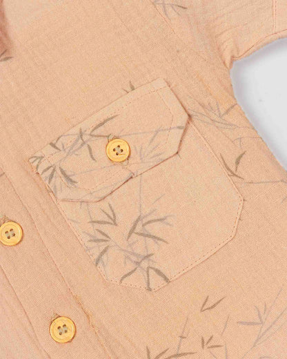 Bamboo Tree Leaves Printed Popcorn Textured Muslin Co-Ord Set