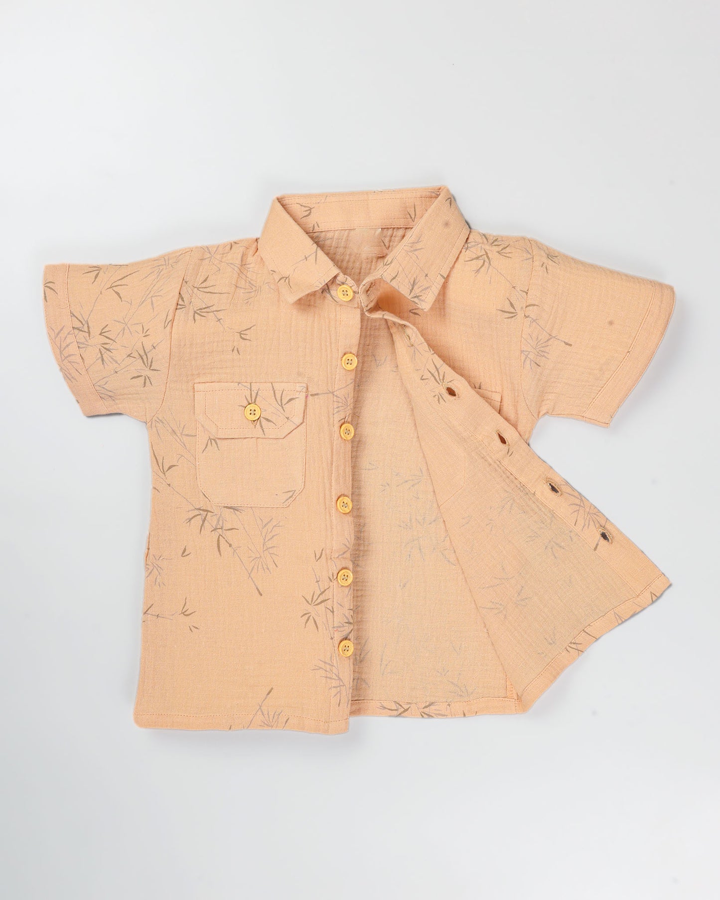 Bamboo Tree Leaves Printed Popcorn Textured Muslin Co-Ord Set