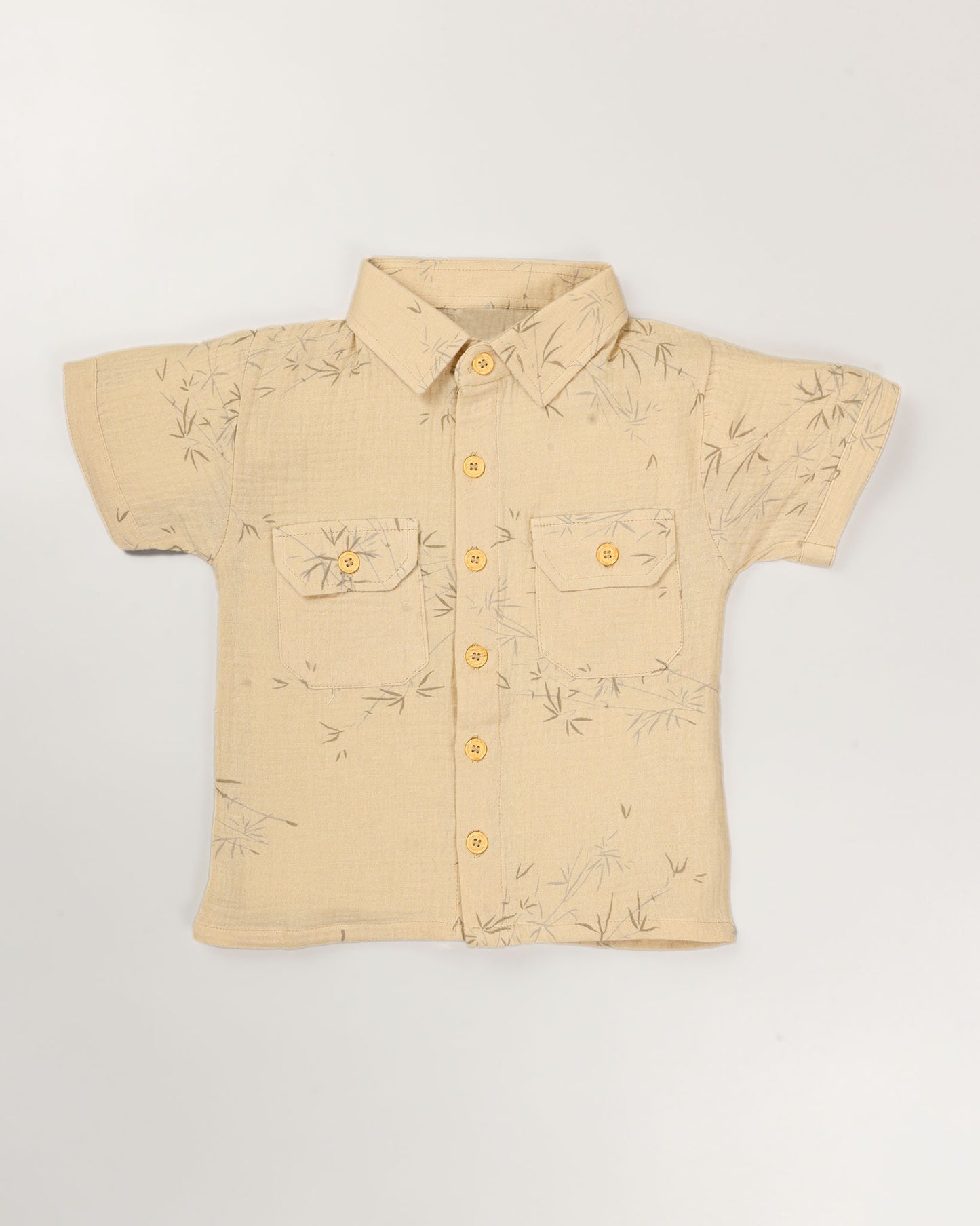 Bamboo Tree Leaves Printed Popcorn Textured Muslin Co-Ord Set