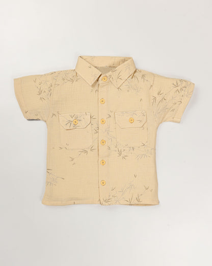 Bamboo Tree Leaves Printed Popcorn Textured Muslin Co-Ord Set