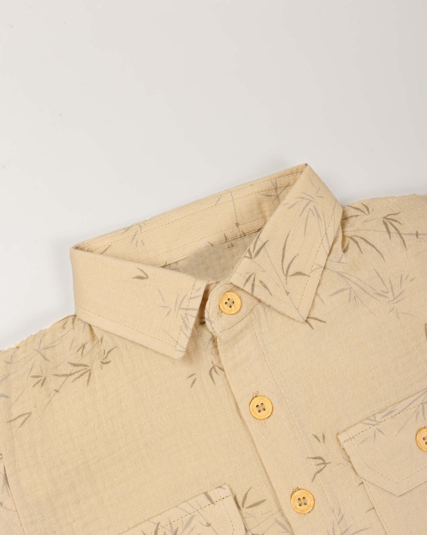 Bamboo Tree Leaves Printed Popcorn Textured Muslin Co-Ord Set