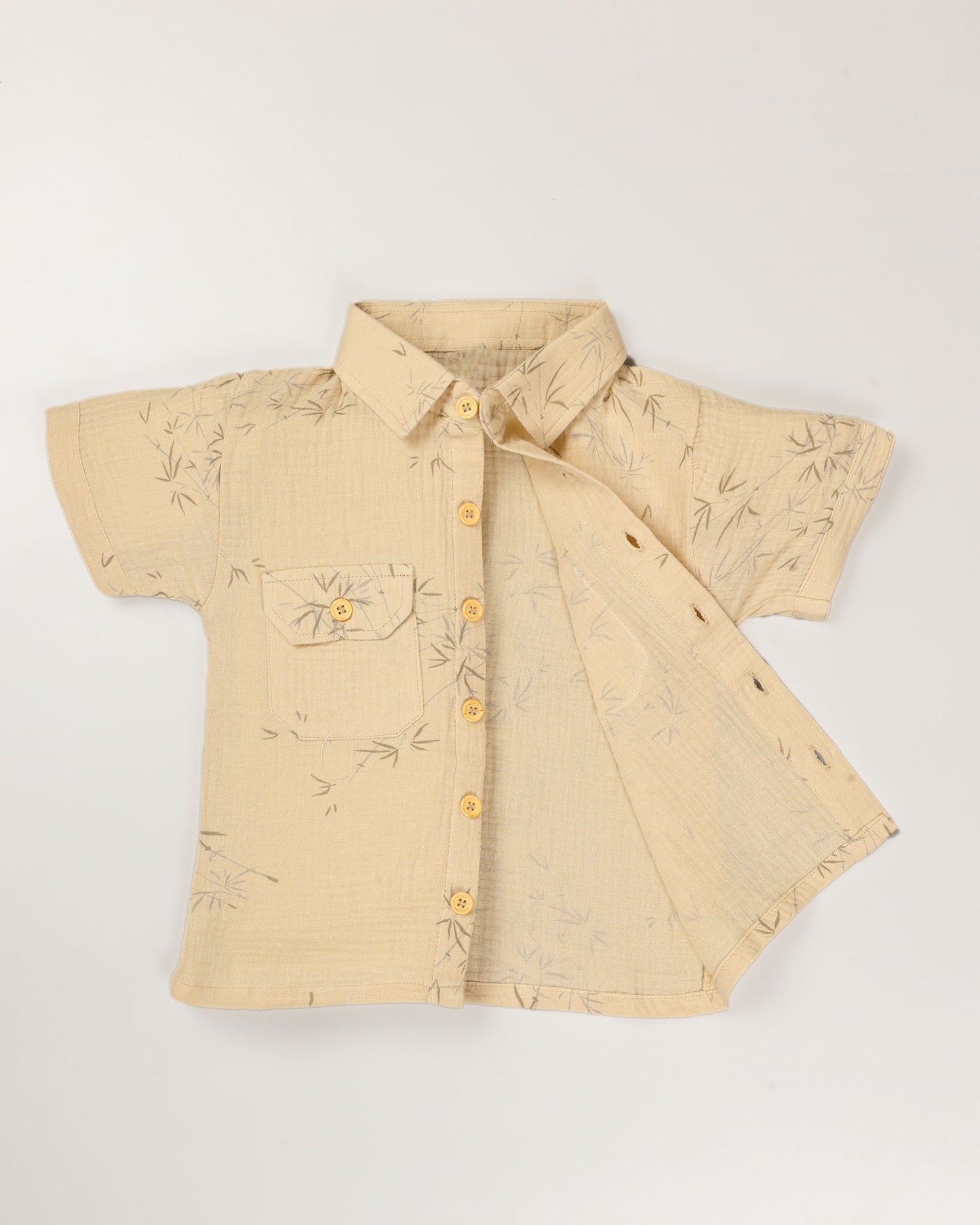 Bamboo Tree Leaves Printed Popcorn Textured Muslin Co-Ord Set