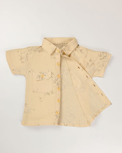Bamboo Tree Leaves Printed Popcorn Textured Muslin Co-Ord Set