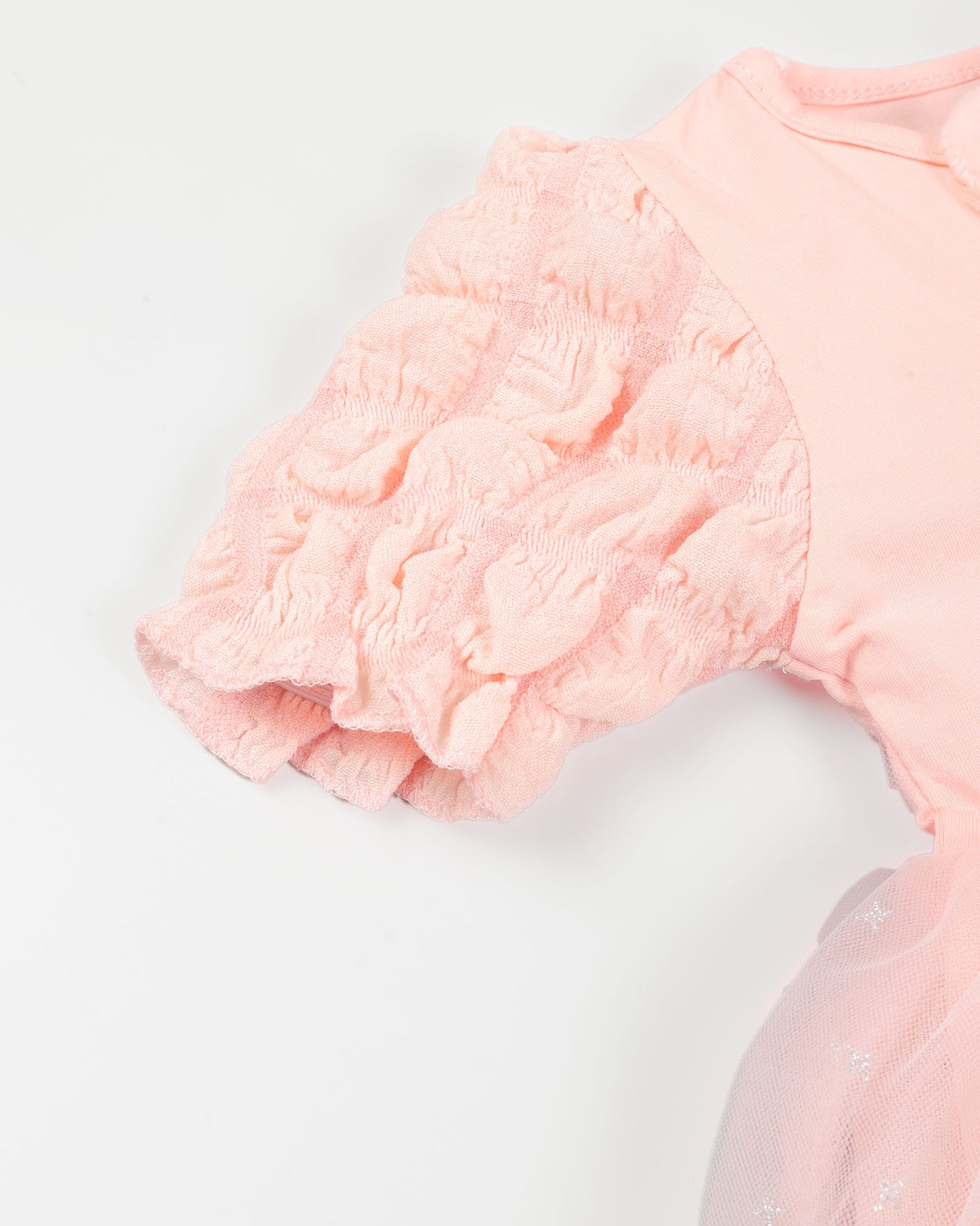 Textured Short Puff Sleeves Tulle Flare Dress