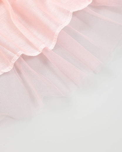 Textured Short Puff Sleeves Tulle Flare Dress