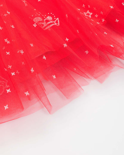 Textured Short Puff Sleeves Tulle Flare Dress