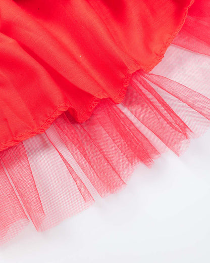 Textured Short Puff Sleeves Tulle Flare Dress