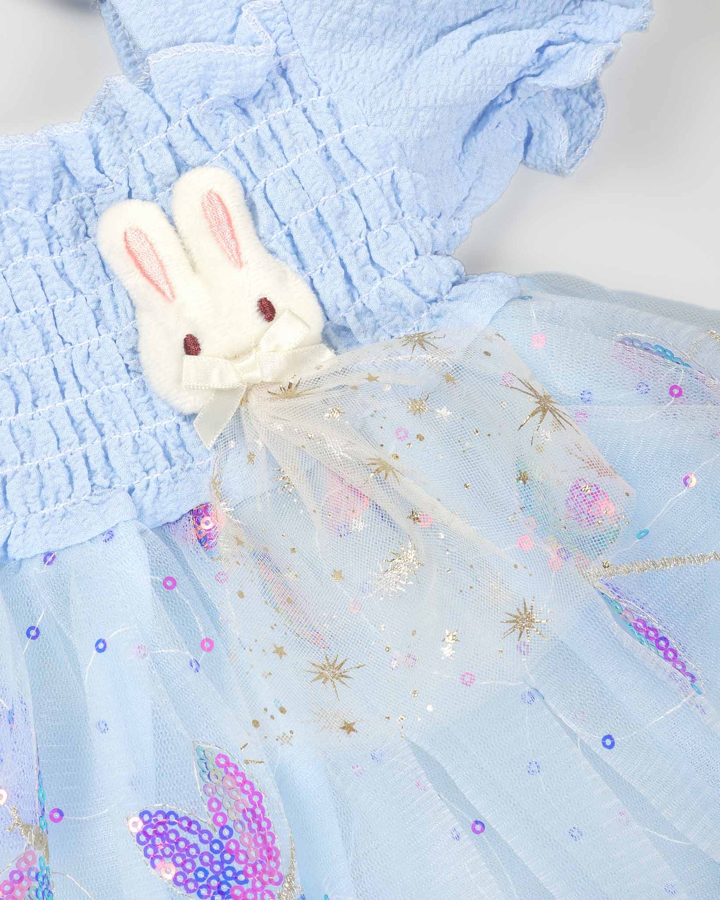 Dragonfly Sequin Smocked Tulle Dress With Brooch Details