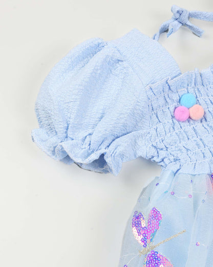 Dragonfly Sequin Smocked Tulle Dress With Brooch Details