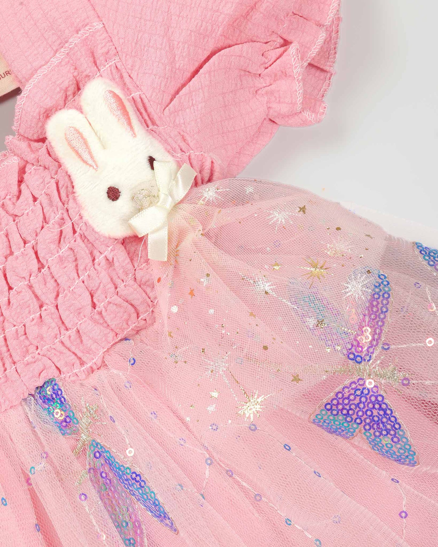 Dragonfly Sequin Smocked Tulle Dress With Brooch Details