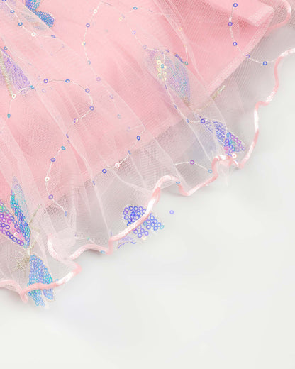 Dragonfly Sequin Smocked Tulle Dress With Brooch Details