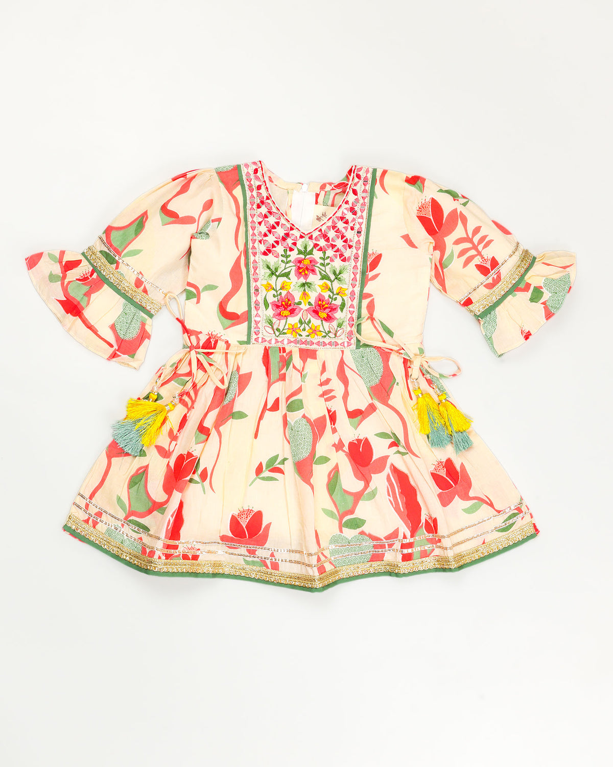 Floral Abstract Printed Flare Kurti / Sharara Set - Butter