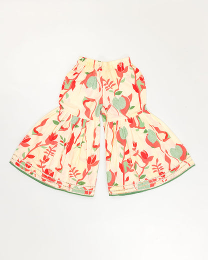 Floral Abstract Printed Flare Kurti / Sharara Set - Butter