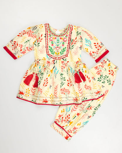 Flower Abstract Embroidered Kurti / Patiala Set