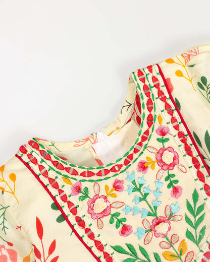 Flower Abstract Embroidered Kurti / Patiala Set