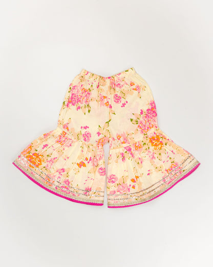 Watercolor Floral Print Straight Kurti & Sharara Set
