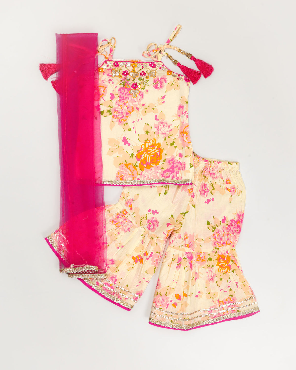 Watercolor Floral Print Straight Kurti & Sharara Set