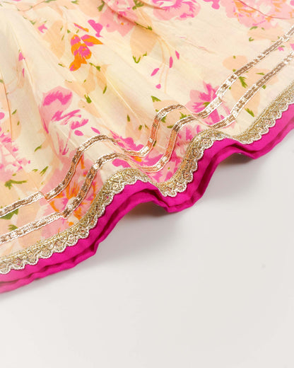 Watercolor Floral Print Straight Kurti & Sharara Set