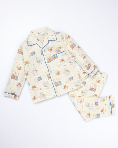 Bear Family Printed Crinkled Muslin Night Suit