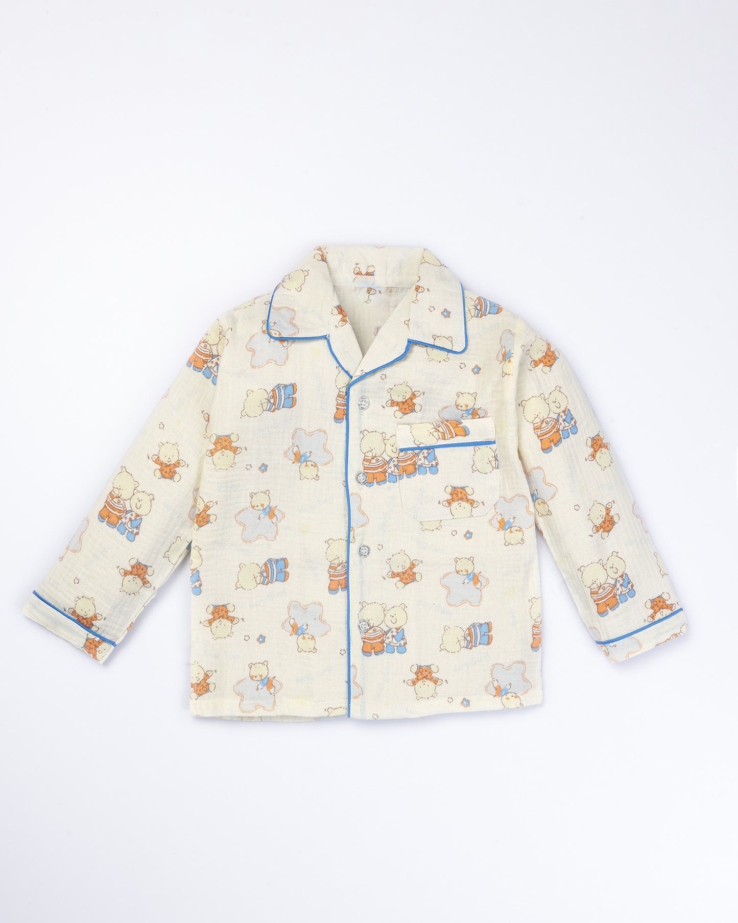 Bear Family Printed Crinkled Muslin Night Suit