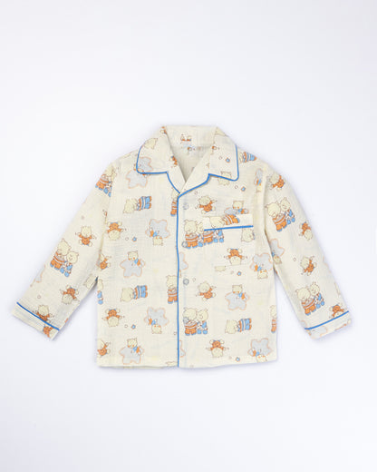 Bear Family Printed Crinkled Muslin Night Suit