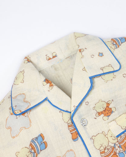 Bear Family Printed Crinkled Muslin Night Suit