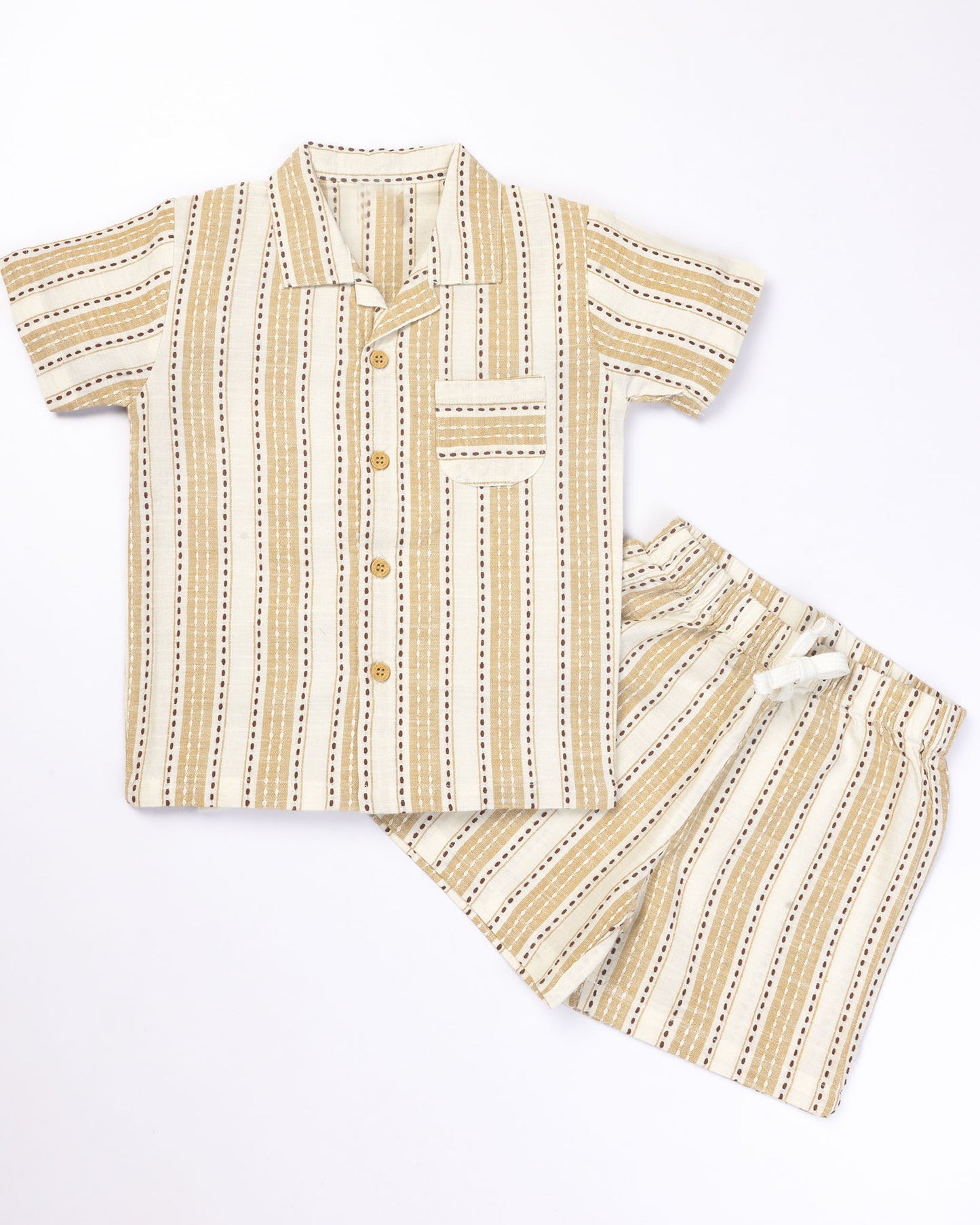 Vertical Stitched Textured Shirt & Shorts Co-ord Set