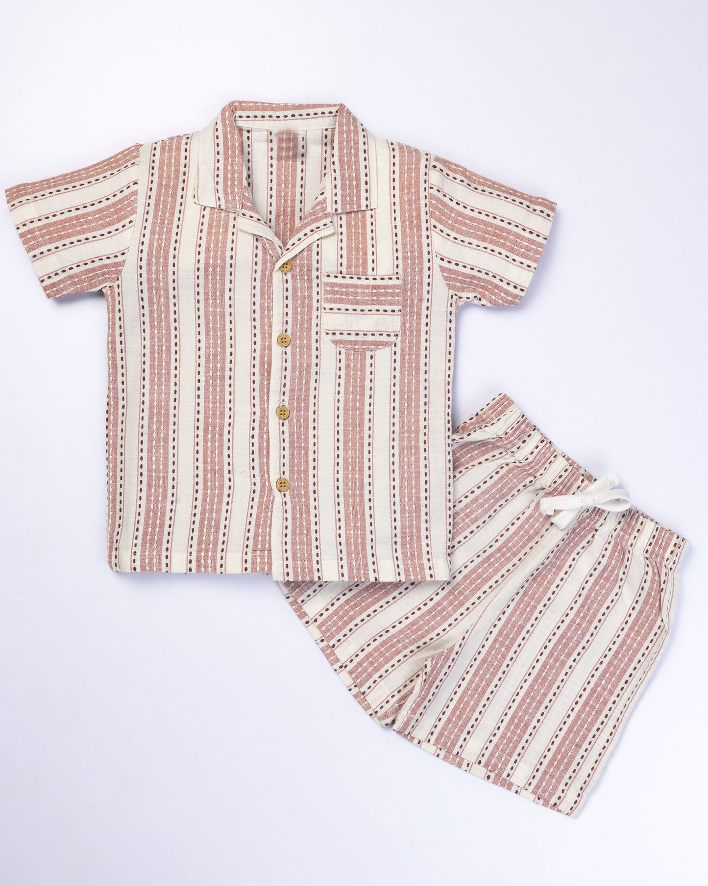 Vertical Stitched Textured Shirt & Shorts Co-ord Set