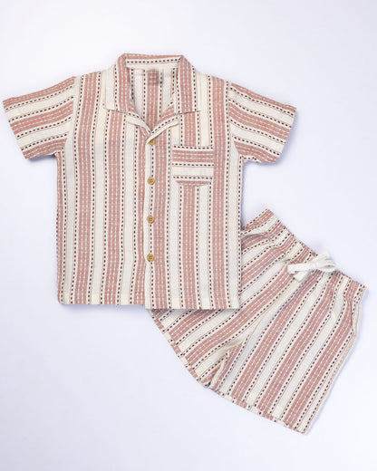 Vertical Stitched Textured Shirt & Shorts Co-ord Set