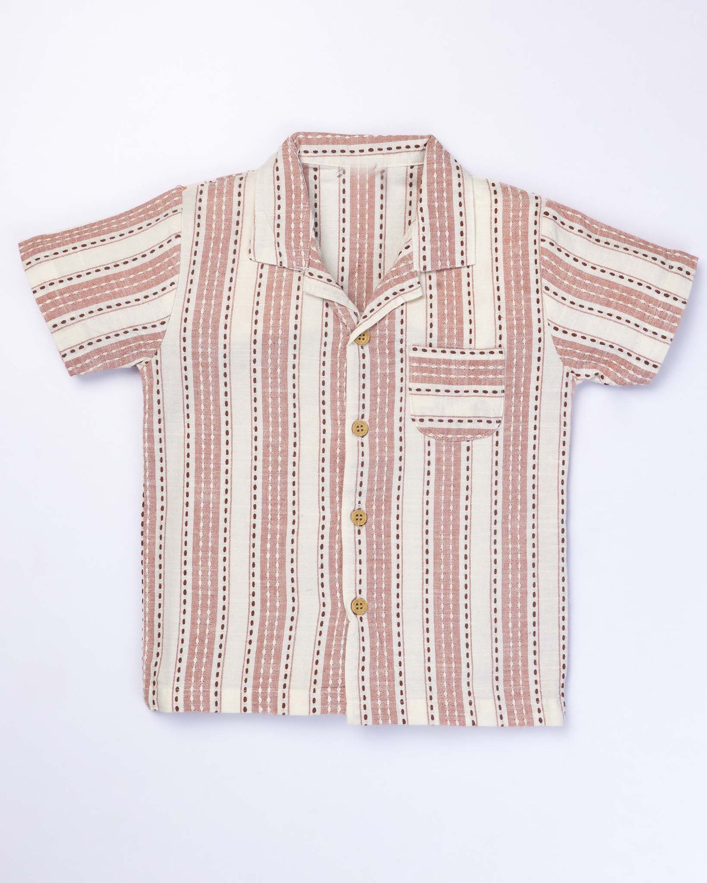 Vertical Stitched Textured Shirt & Shorts Co-ord Set