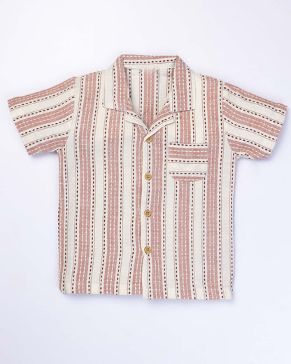 Vertical Stitched Textured Shirt & Shorts Co-ord Set