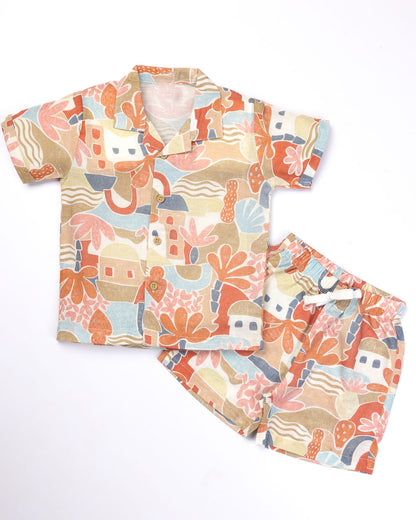 Beach Abstract Printed Shirt & Shorts Co-ord Set