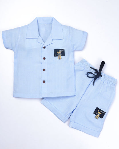 Check Textured Solid Shirt & Shorts Co-ord Set