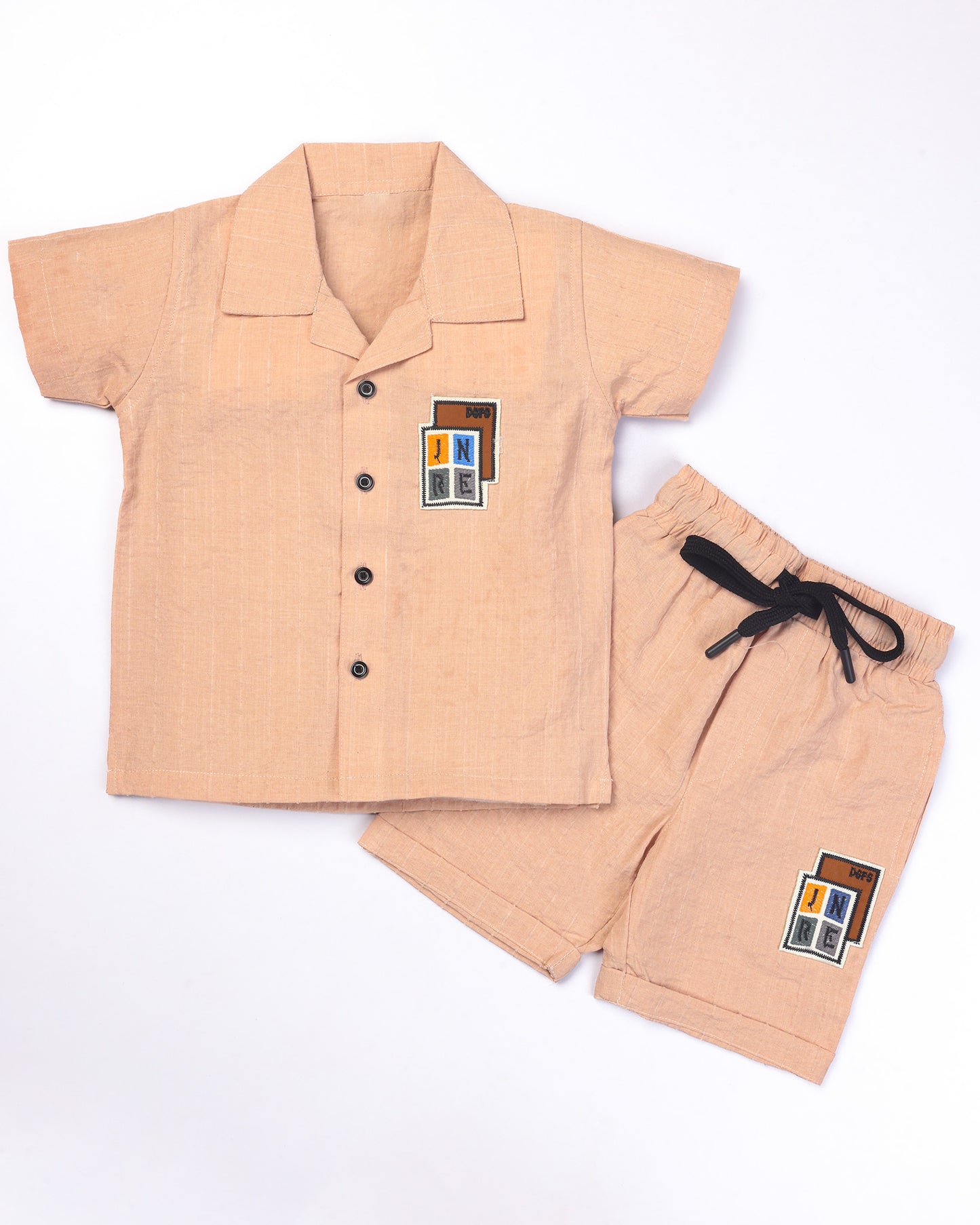 Check Textured Solid Shirt & Shorts Co-ord Set