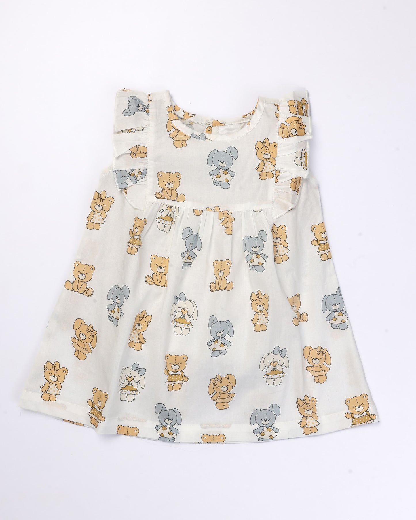 Happy Bear Printed Cotton Frock with Bloomers