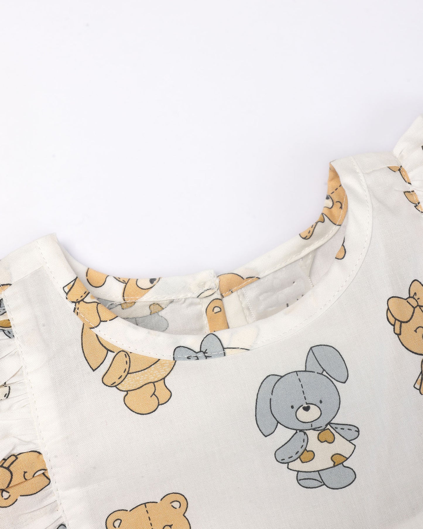Happy Bear Printed Cotton Frock with Bloomers