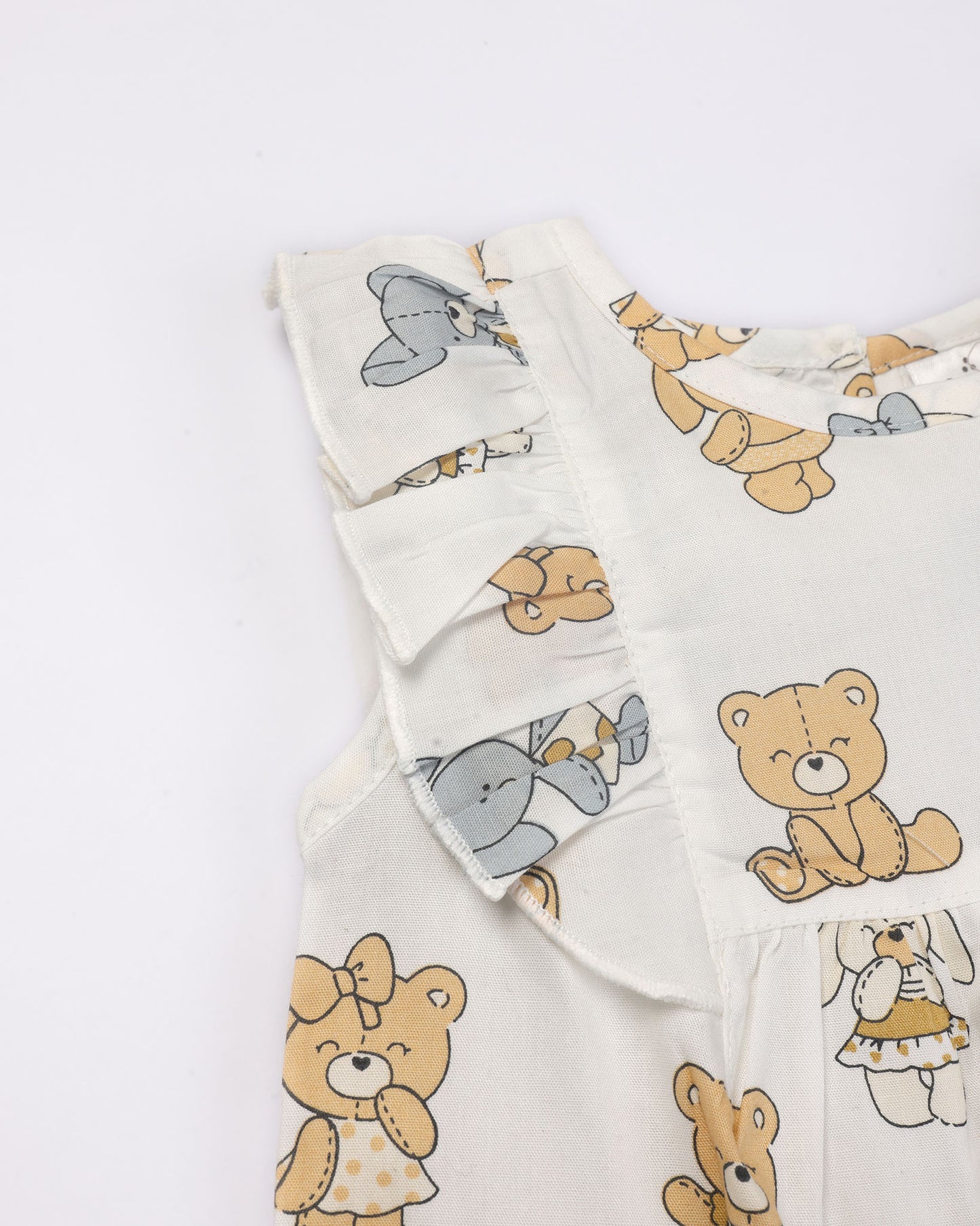 Happy Bear Printed Cotton Frock with Bloomers