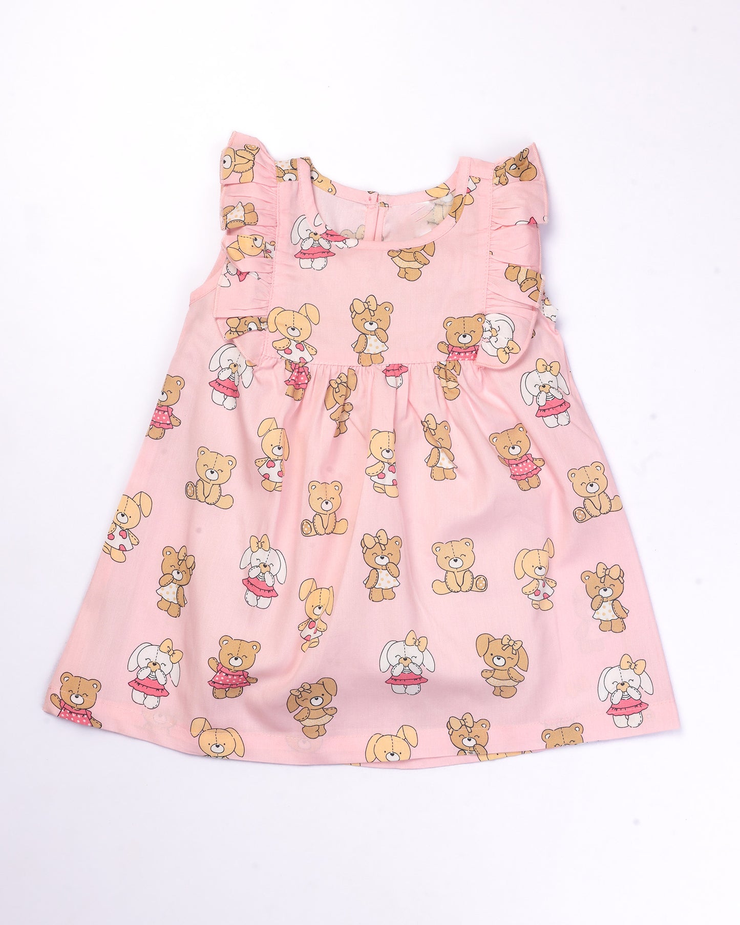 Happy Bear Printed Cotton Frock with Bloomers
