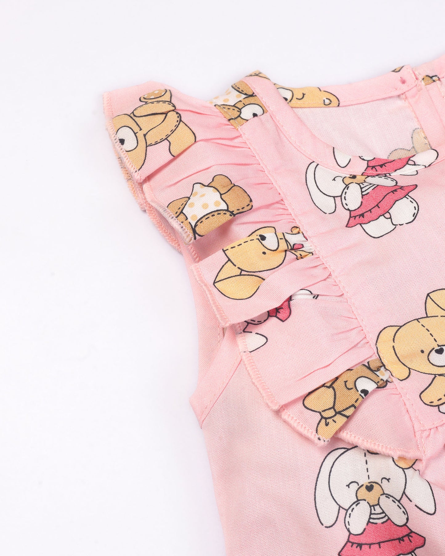 Happy Bear Printed Cotton Frock with Bloomers