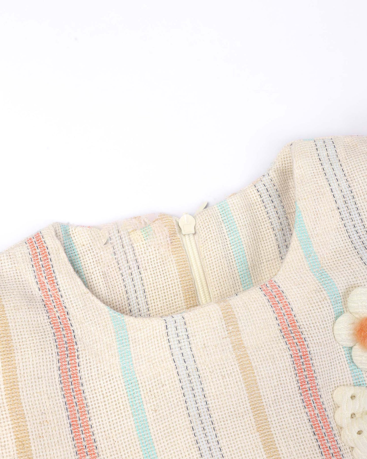 Raw Cotton Frock With Flower Broach & Belt Details