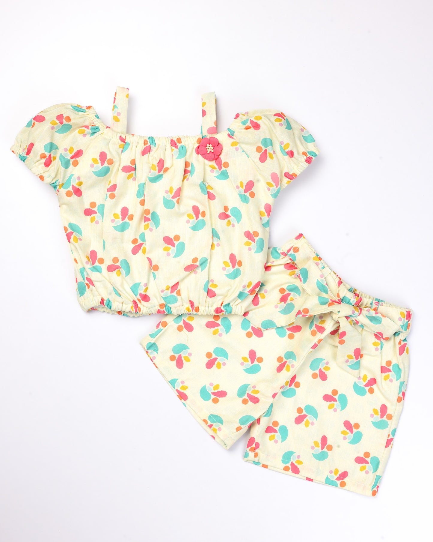 Girls Floral Print Blouse and Shorts Set