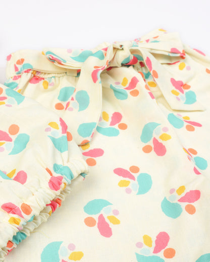 Girls Floral Print Blouse and Shorts Set