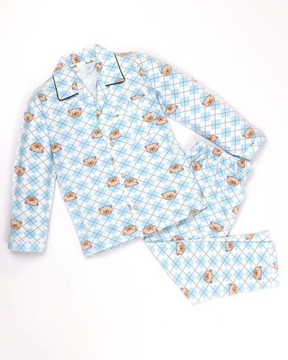 BEAR CHECK PRINTED HOSIERY NIGHT SUIT
