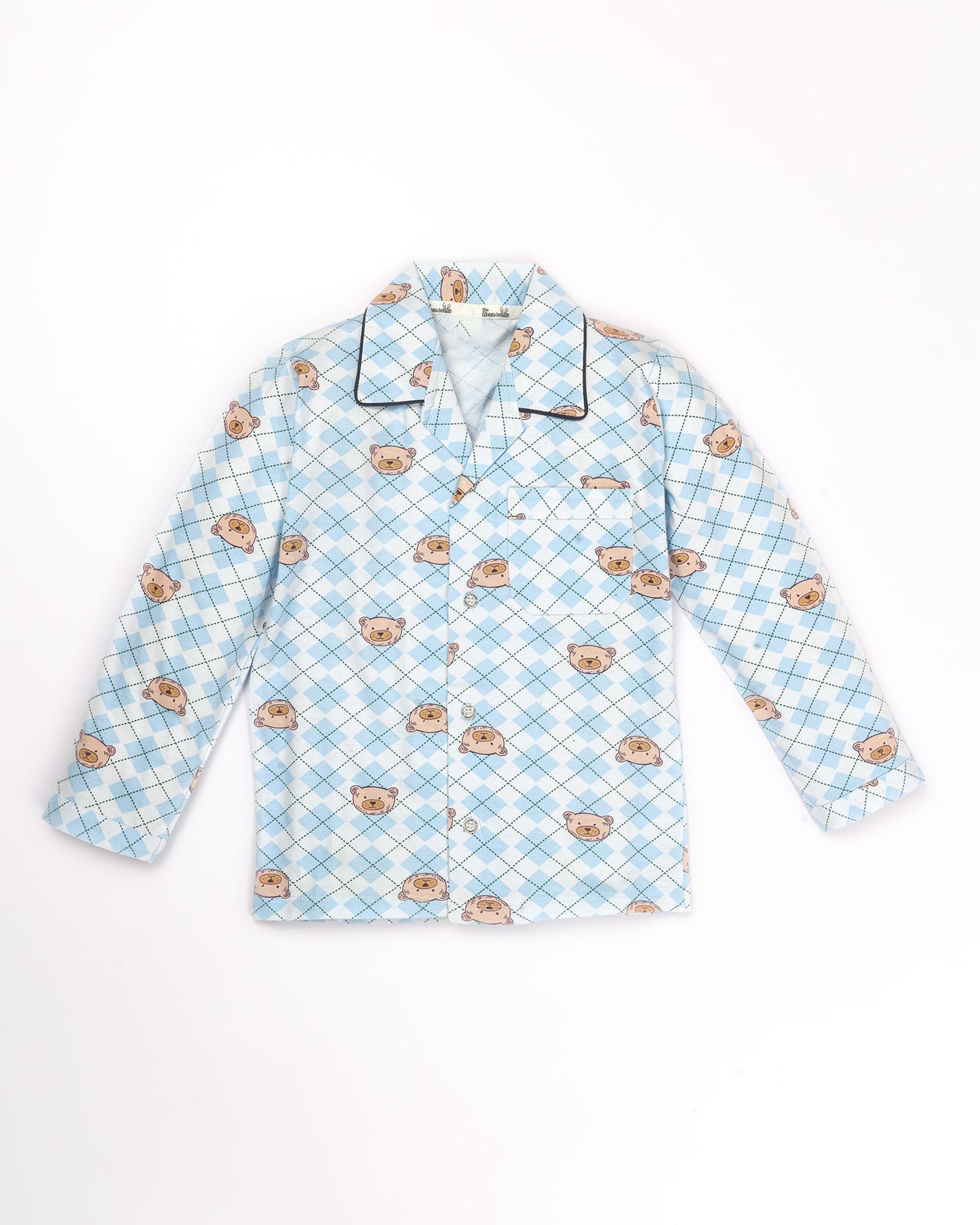 BEAR CHECK PRINTED HOSIERY NIGHT SUIT