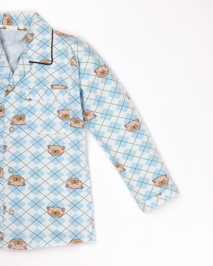 BEAR CHECK PRINTED HOSIERY NIGHT SUIT