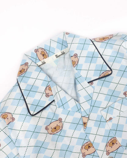 BEAR CHECK PRINTED HOSIERY NIGHT SUIT
